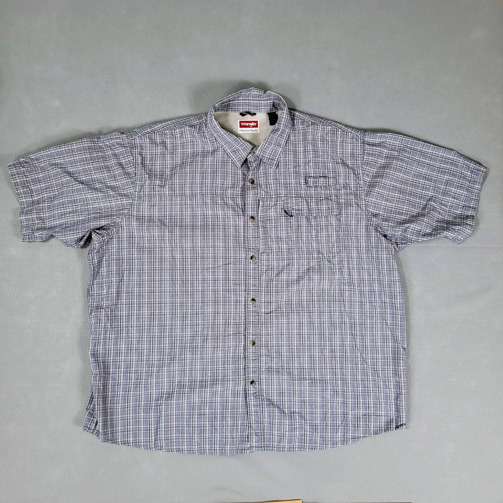 Wrangler Shirt Mens 3XL Blue Plaid Casual Relaxed Cotton NSP4AHD